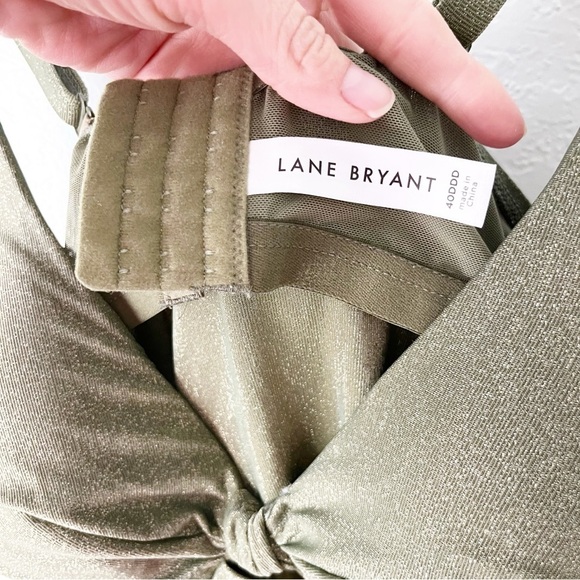 Lane Bryant Swim Top Women's 40DDD Plunge Front Knot Tankini Green Shimmer - Picture 6 of 9